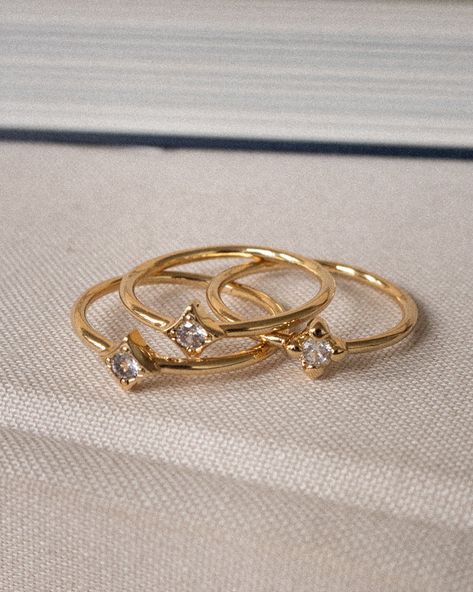 LUV AJ Bezel Charm Ring Set (Gold or Silver