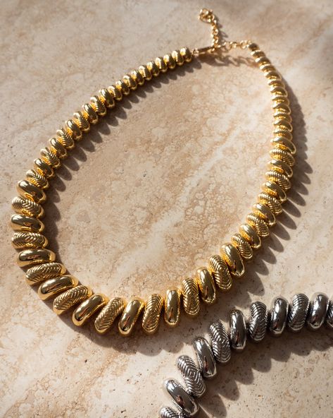 LUV AJ Ridged Pyramid Statement Necklace (Gold or Silver)